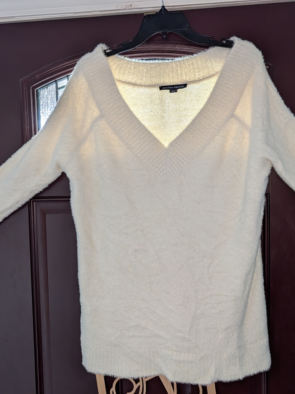 Boston Proper Ivory V-Neck Plush Sweater